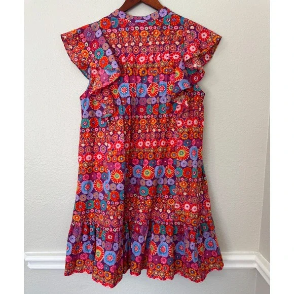Pinch Canyon Trail Dress Floral Print Ruffle Sleeve Mini Colorful Size Large - Picture 6 of 9